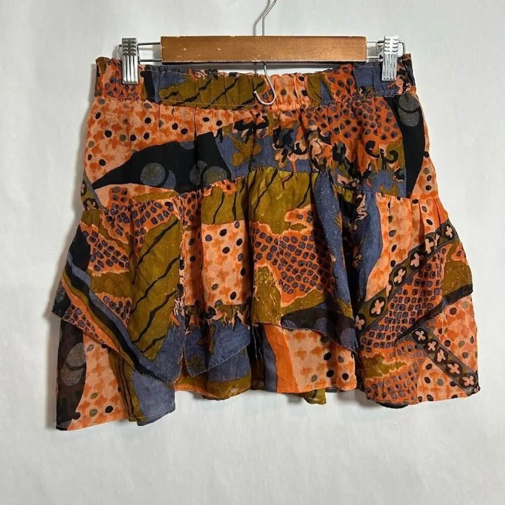 Anthropologie Of Two Minds Women Silk Layered Mini Skirt S Flirty Colorful Twee